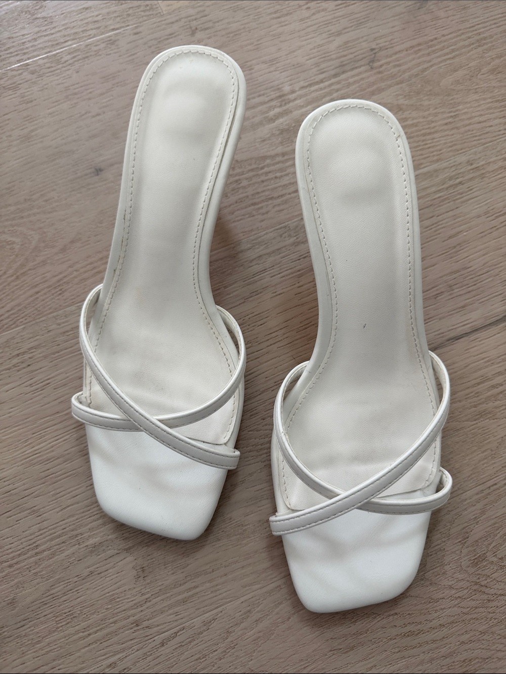 Women's White Square-Toe Strappy Slide Sandals